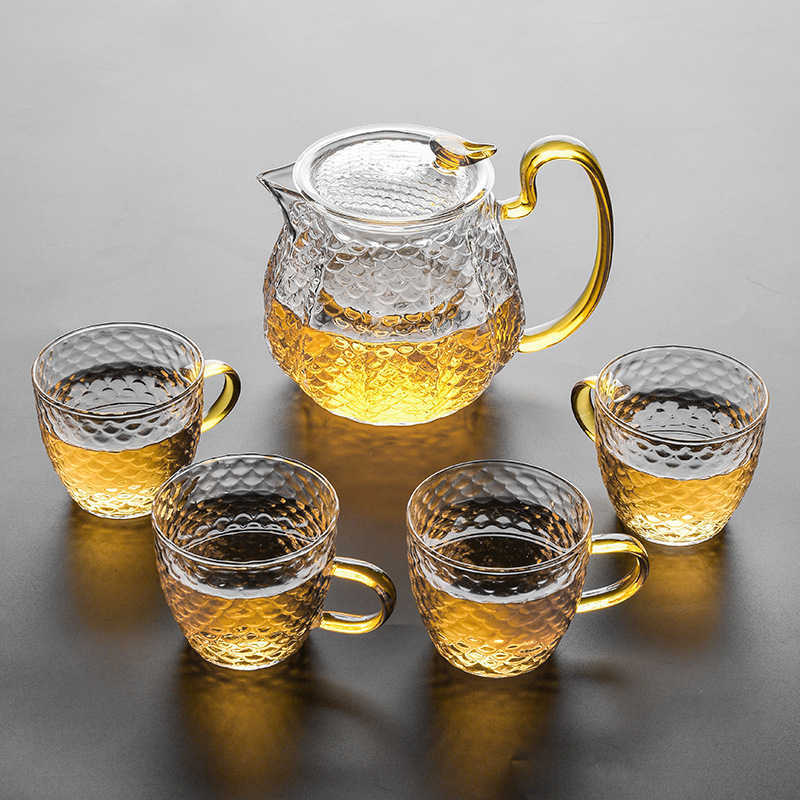 锤纹玻璃茶具功夫茶杯具套装家用简约现代透明耐高温冲泡茶红花壶-阿