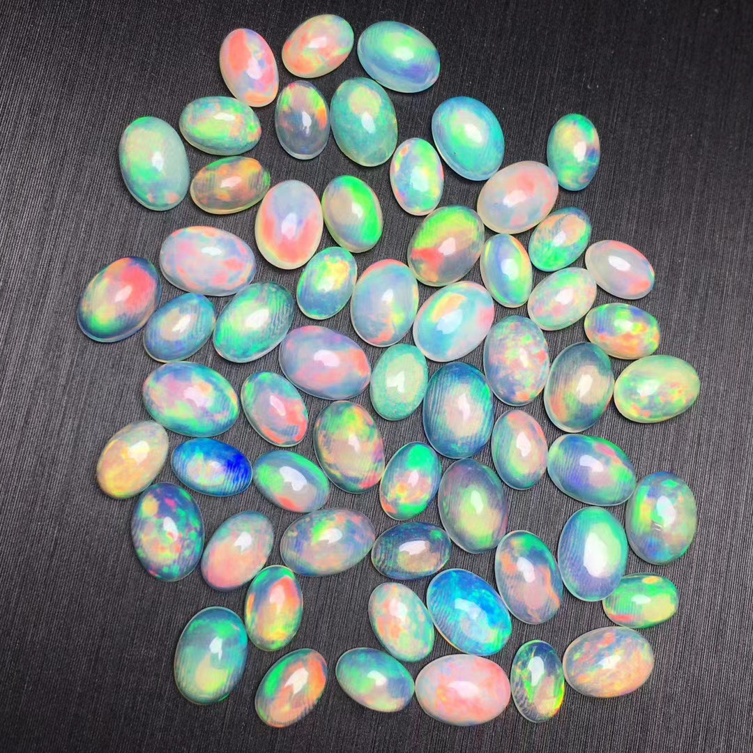 天然欧泊戒面裸石蛋白石自然火彩澳宝蛋形水晶配件diy饰品批发