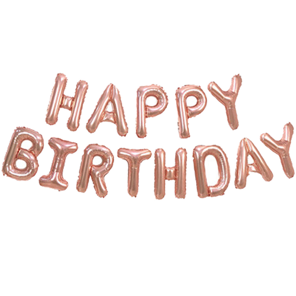 happybirthday气球亚马逊布置圆形12寸玫瑰金乳胶铝膜生日气球批