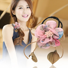 韩国飘发带缎带扎头发头绳绢纱花朵飘带发圈女高弹力皮筋发饰品