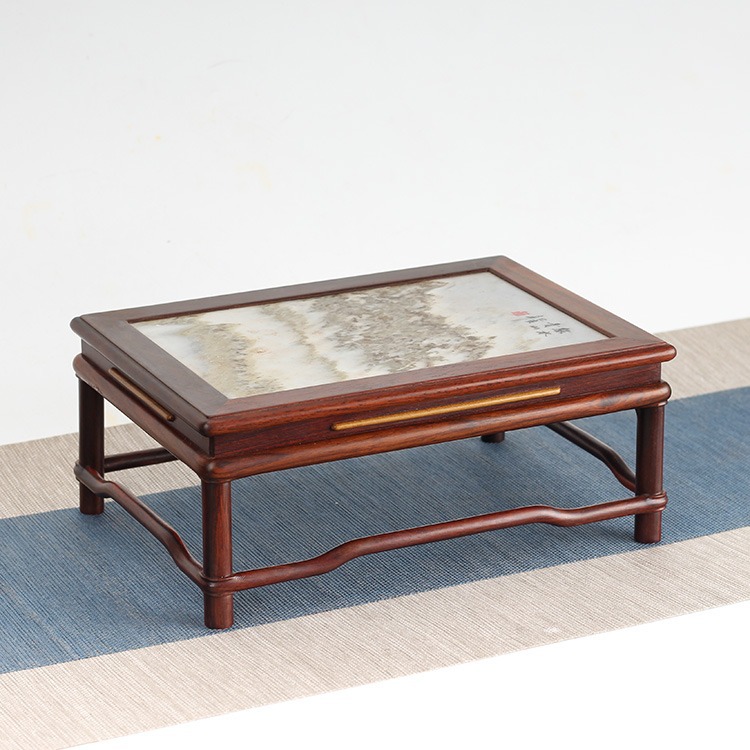 实木底座大红酸枝镶大理石炕几桌小茶几底座云石长方方台盆景架花