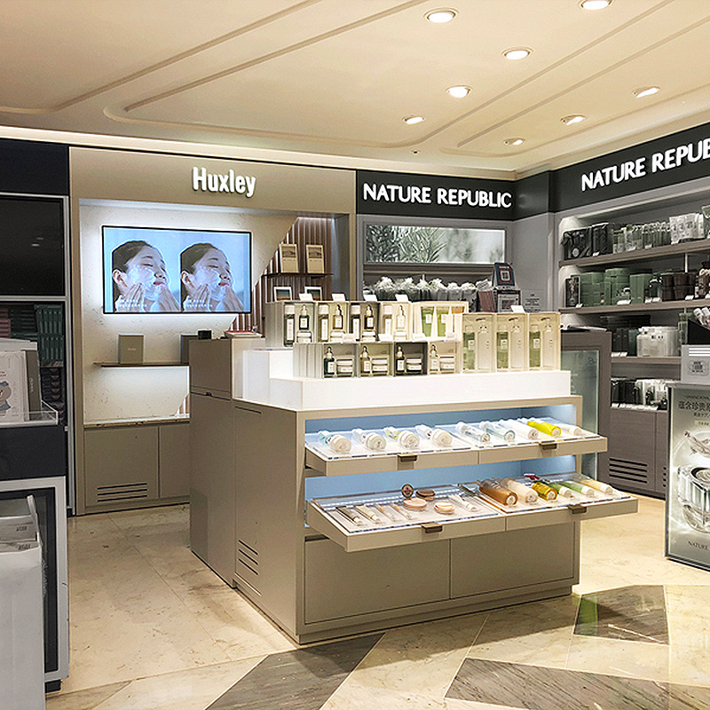 韩式商场品牌柜台化妆品护肤品陈列摆放柜款式多样来图定制