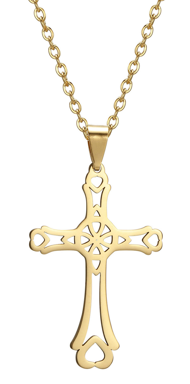 外贸流行热卖饰品 宗教基督教个性镂空爱心十字架耶稣不锈钢项链