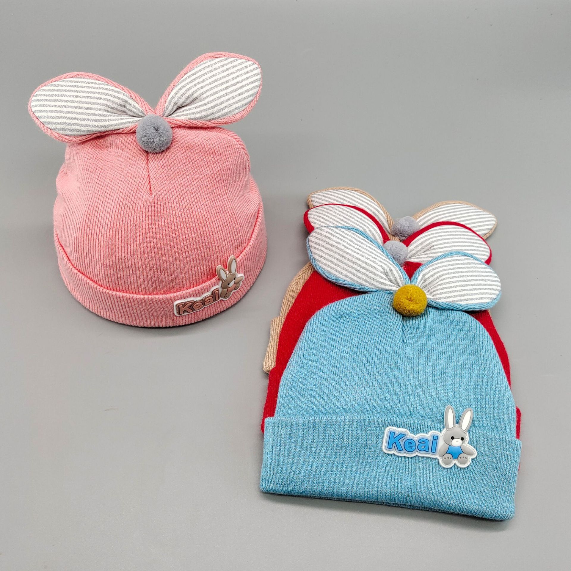 宝宝睡帽婴儿卡通套头帽 春秋冬新款小兔棉线帽 幼儿韩版0-1岁帽