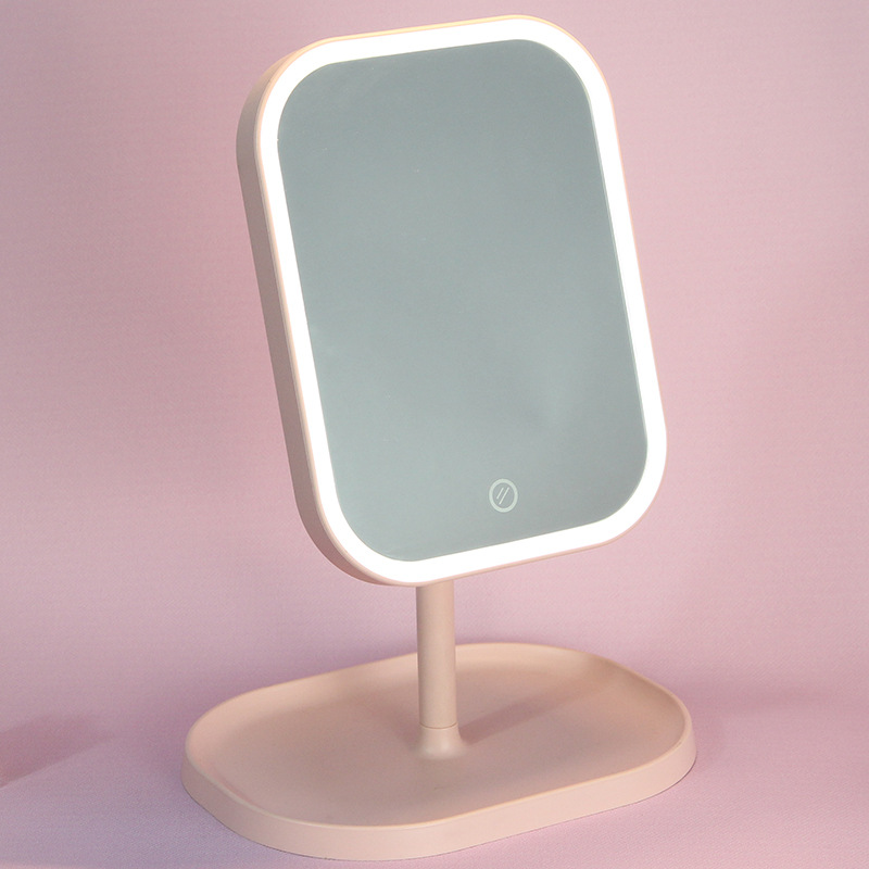 cross-border new arrival portable table lamp makeup mirror desktop rechargeable dressing mirror square led make-up mirror with light mirror