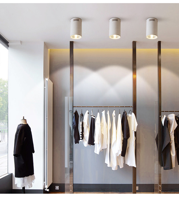 明装筒灯免开孔吸顶天花灯圆形吊线服装店装修cob明装射灯过道灯