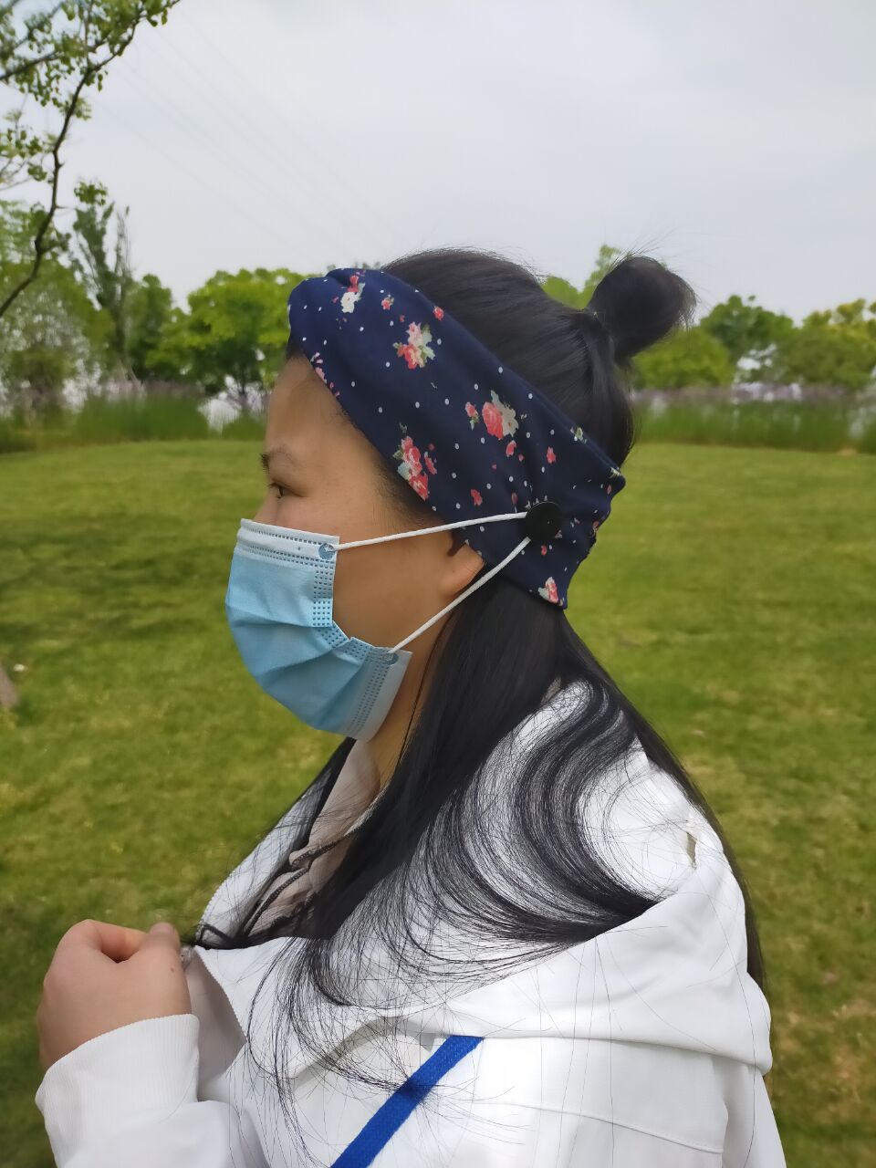 欧美亚马逊发带女士新款口罩发带运动交叉头带吸汗头巾纽扣加工