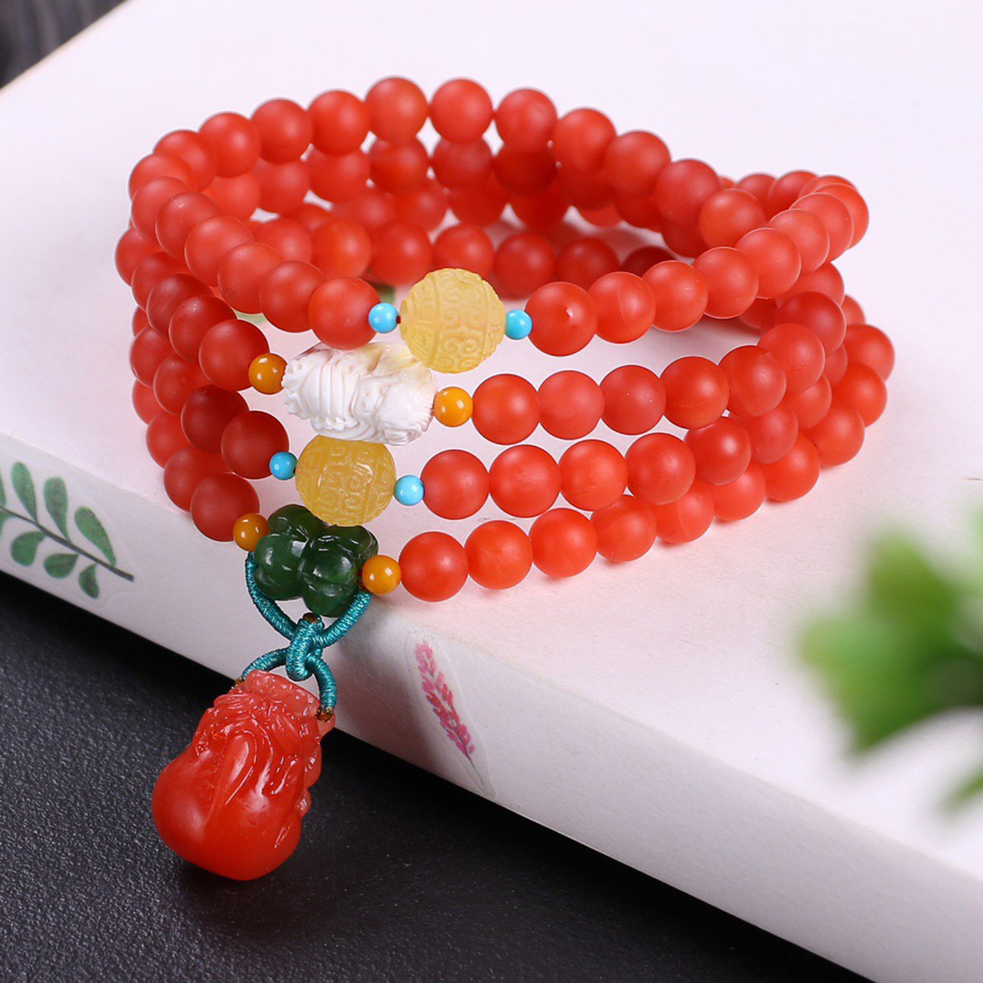 天然原矿保山南红108佛珠手链多用款珠子6mm颜色红艳原创手链