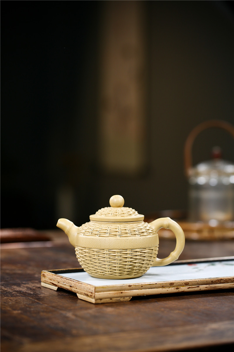 宜兴名家手工制茶壶厂家直发经典款竹编一粒珠紫砂壶原矿段泥茶具