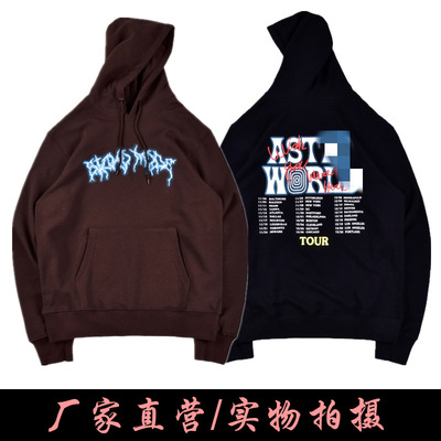 travisscott巡演周边闪电字母印花帽衫卫衣