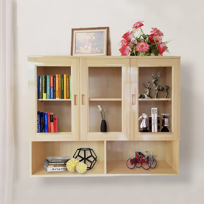 吊柜挂墙书柜玻璃门墙壁收纳顶柜推拉移门实木文件柜上翻开门带锁