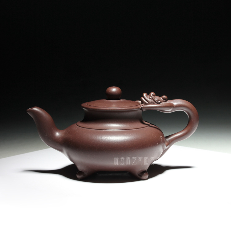 宜兴紫砂茶壶 全手工茶壶 助工 王红娟制 原矿紫泥 螭龙壶 260cc