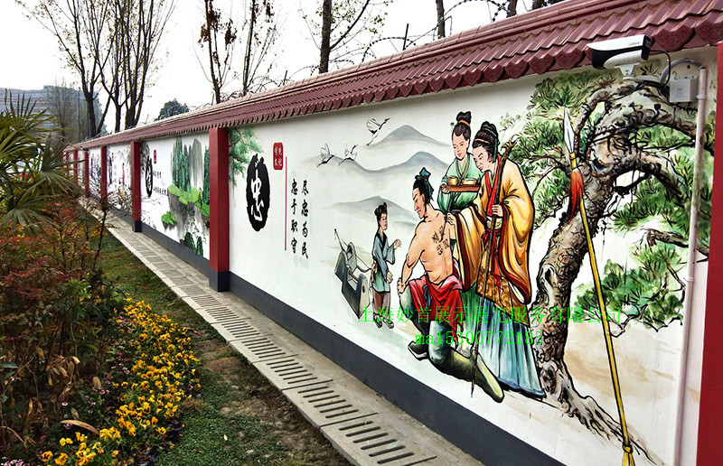 创意手绘彩绘文化墙宣传画新农村墙面传统文化彩绘壁画立体画