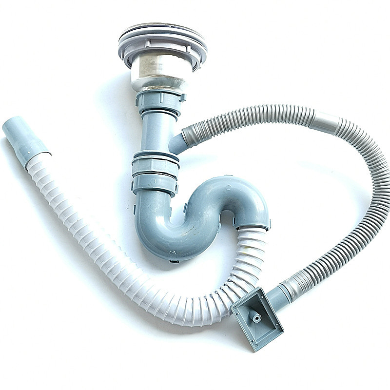 家用水槽下水配件 不锈钢水槽双落水头 s弯下水器 单水槽下水