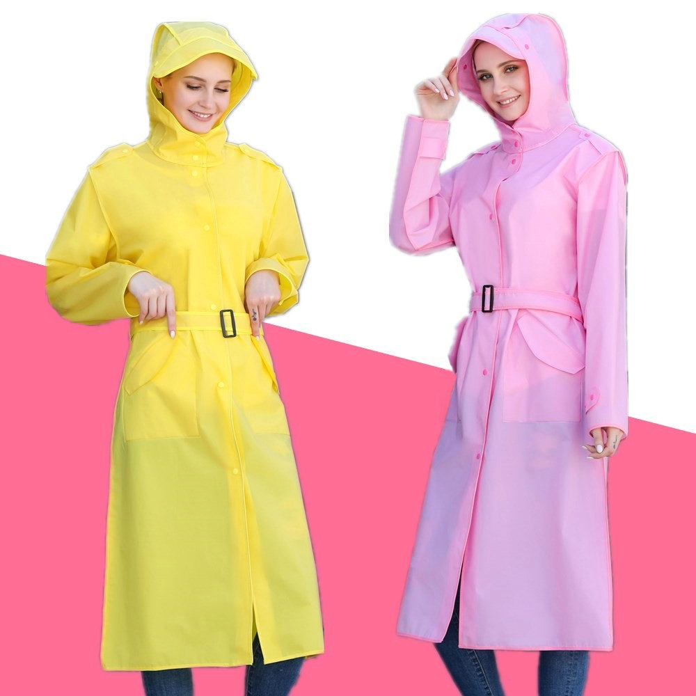 批发厂家新款跨境速卖通亚马逊eva时尚个性带腰带风衣式雨衣雨披