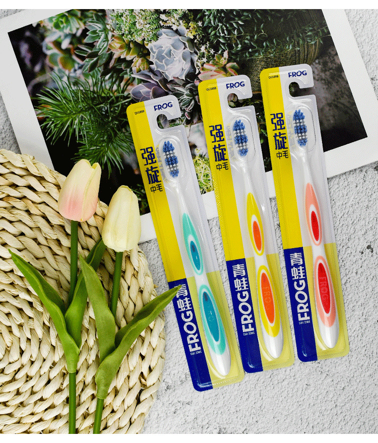 青蛙185b中毛特硬毛牙刷家庭装男专用成人家用超硬去牙渍烟渍