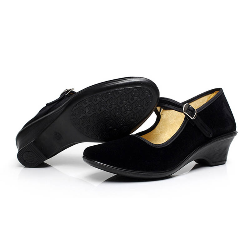 批发实在人老北京布鞋女单鞋高跟酒店超市黑色工作鞋舞蹈鞋妈妈鞋