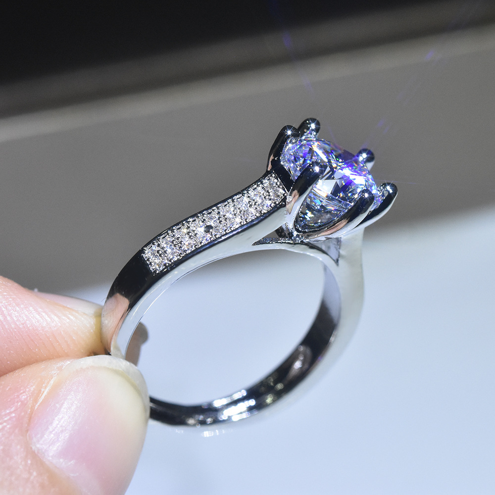 直播爆款镀pt950铂金镶嵌八心八箭锆石仿真莫桑钻戒指 双臂活口女