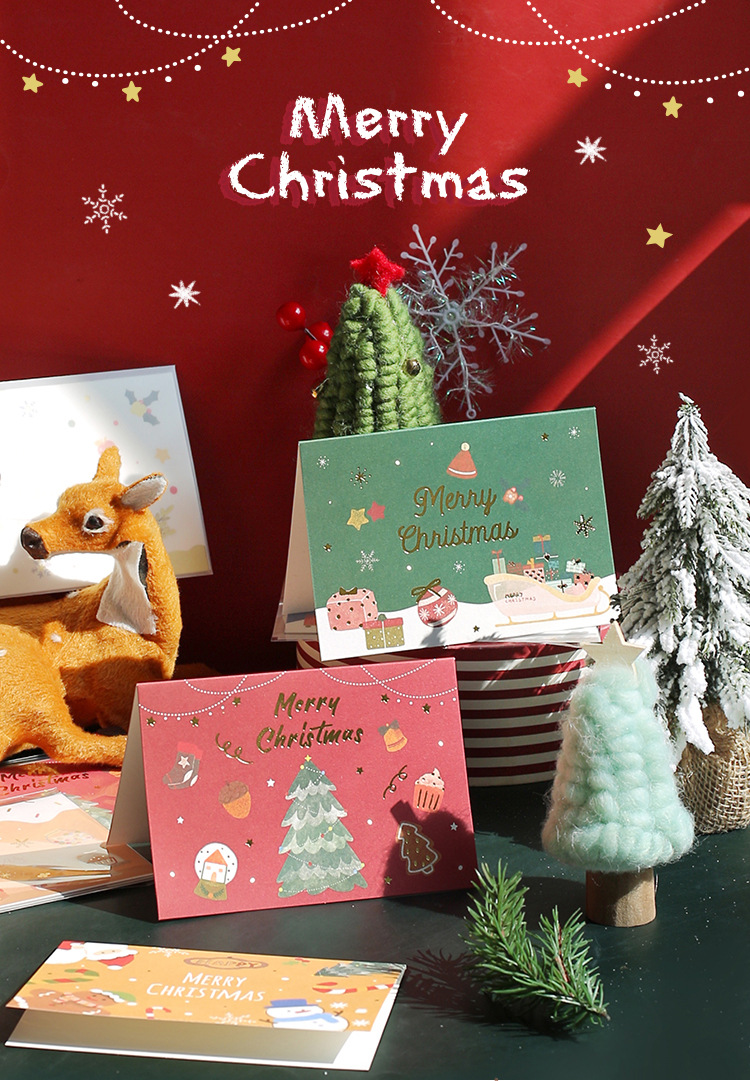礼研社 圣诞节折叠烫金大贺卡硫酸纸信封套装圣诞树雪人装饰卡片