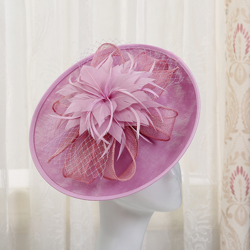 欧式宫廷赛马会网纱羽毛礼帽 宴会年会婚纱配饰 香槟色写真帽子