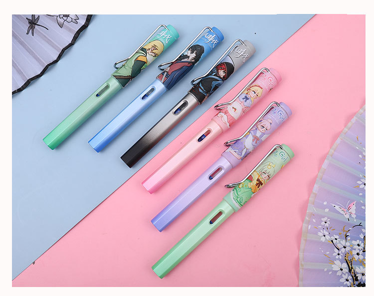 独角鹿圆磨钢笔可换墨囊抽墨器两用铱金学生练字卡通刚笔批发零售