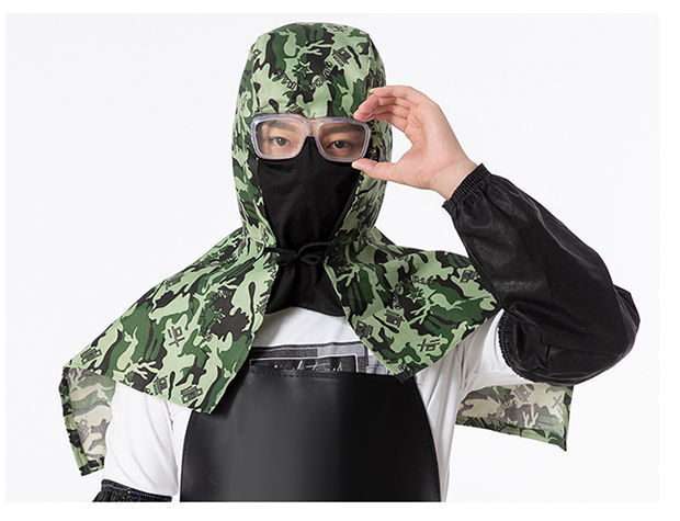 迷彩防尘帽带眼镜披肩帽套头罩防晒男女帽子打磨劳保帽透气全封闭