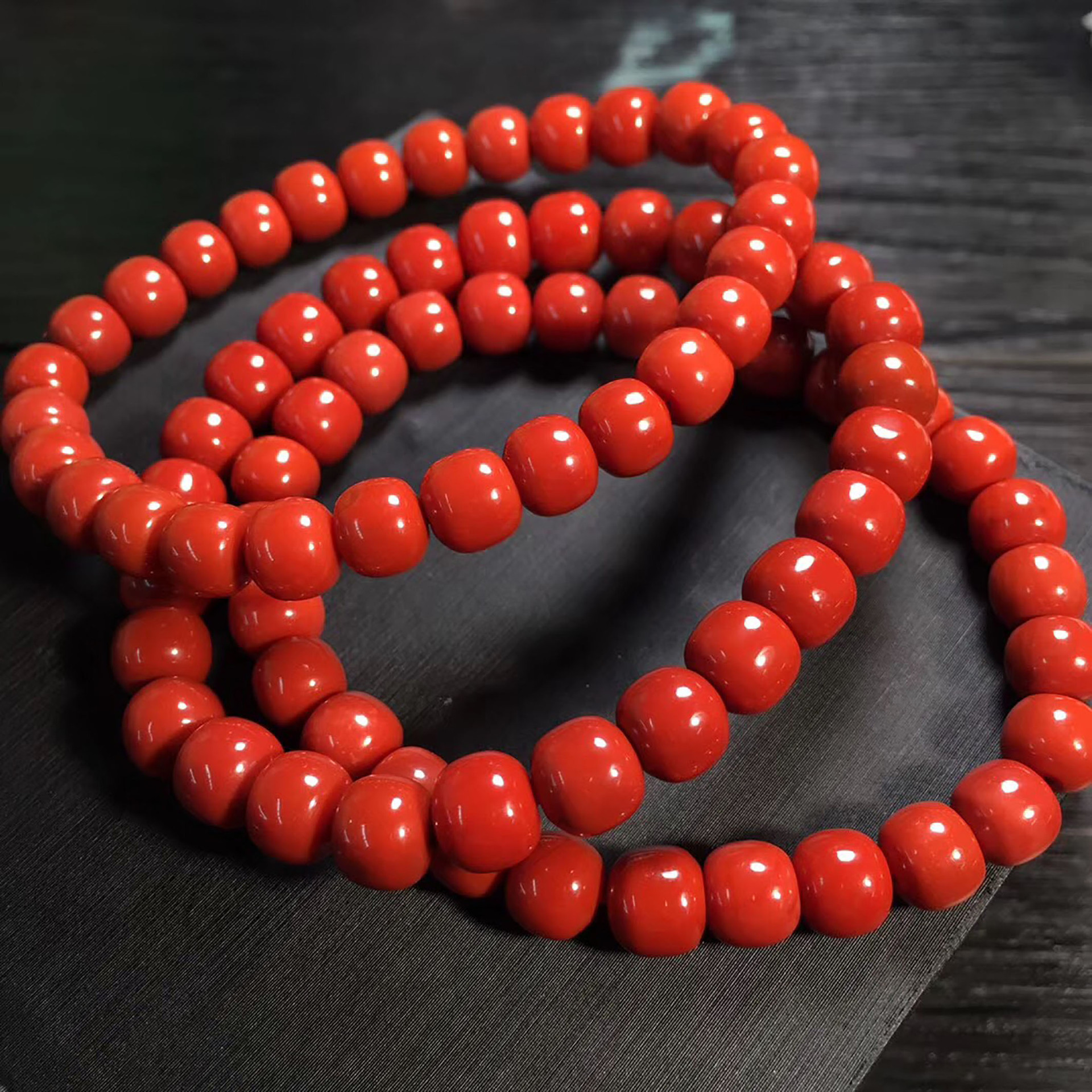 天然南红玛瑙老型手串柿子红火焰红玛瑙手链配件可塘原厂批发