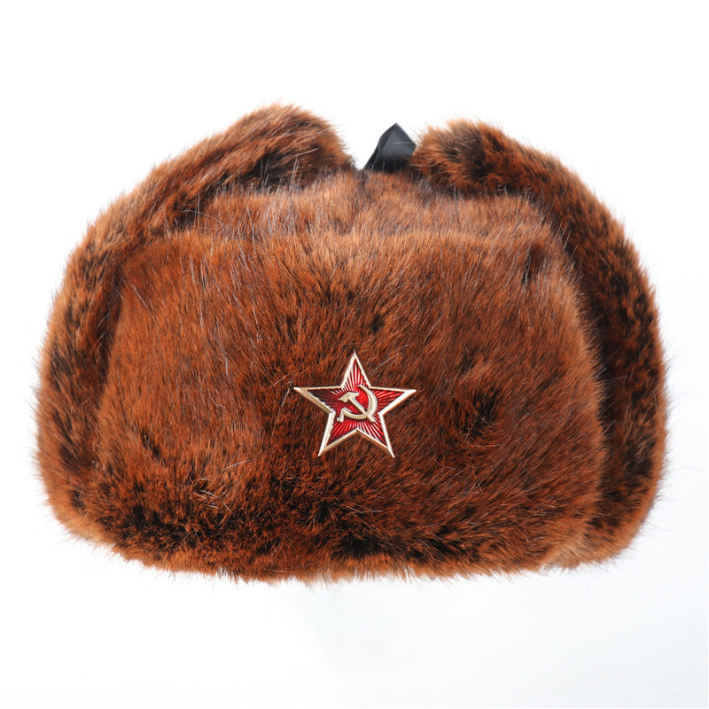 kgb苏联徽章雷锋帽户外防寒全毛冬帽保暖护耳棉帽ushanka亚马逊