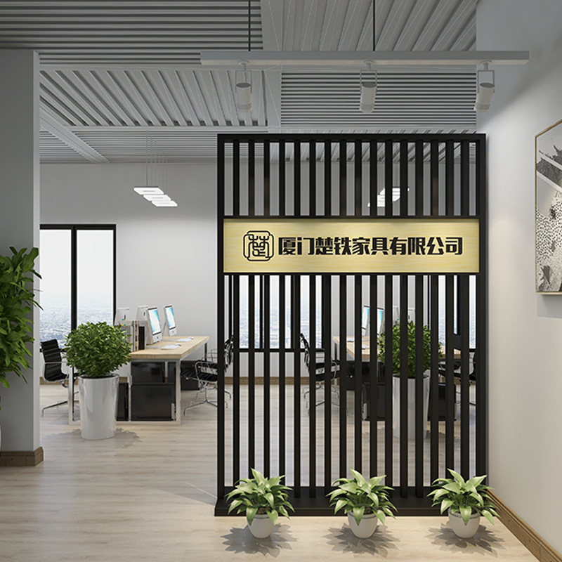 办公室隔断墙公司餐厅玄关屏风logo背景墙前台进门格栅镂空形象墙