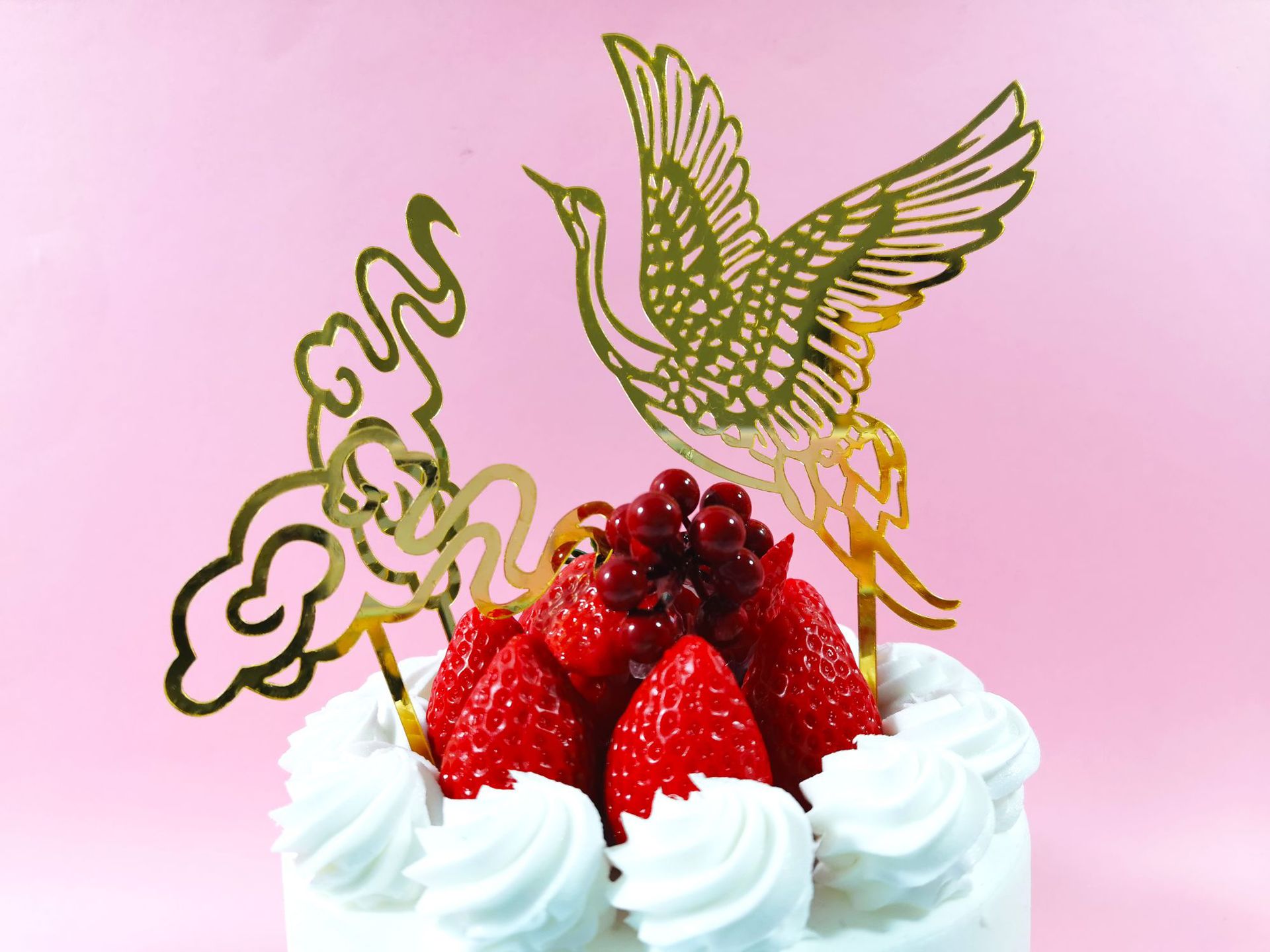 中国风仙鹤祥云亚克力蛋糕插牌 祝寿蛋糕装饰插件 长辈生日插旗卡
