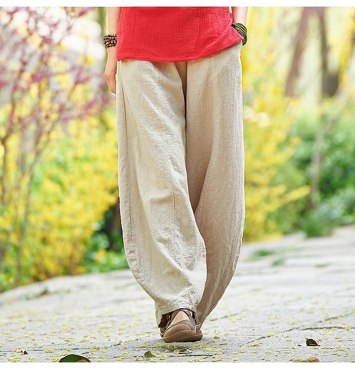 六色现货日系2020夏季新款棉麻灯笼裤禅修松紧腰大码宽松长裤女
