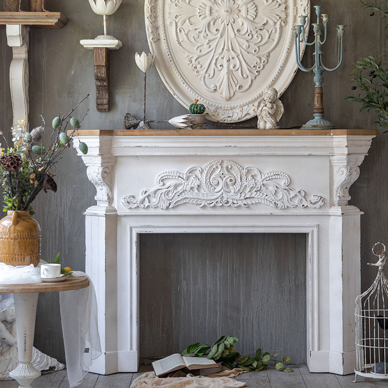 美式实木复古民宿壁炉玄关装饰柜客厅法式婚礼摄影摆件道具壁炉架