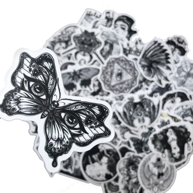 50/张黑白纹身美女贴纸 暗黑系列亚马逊行李箱笔记本电脑 贴纸