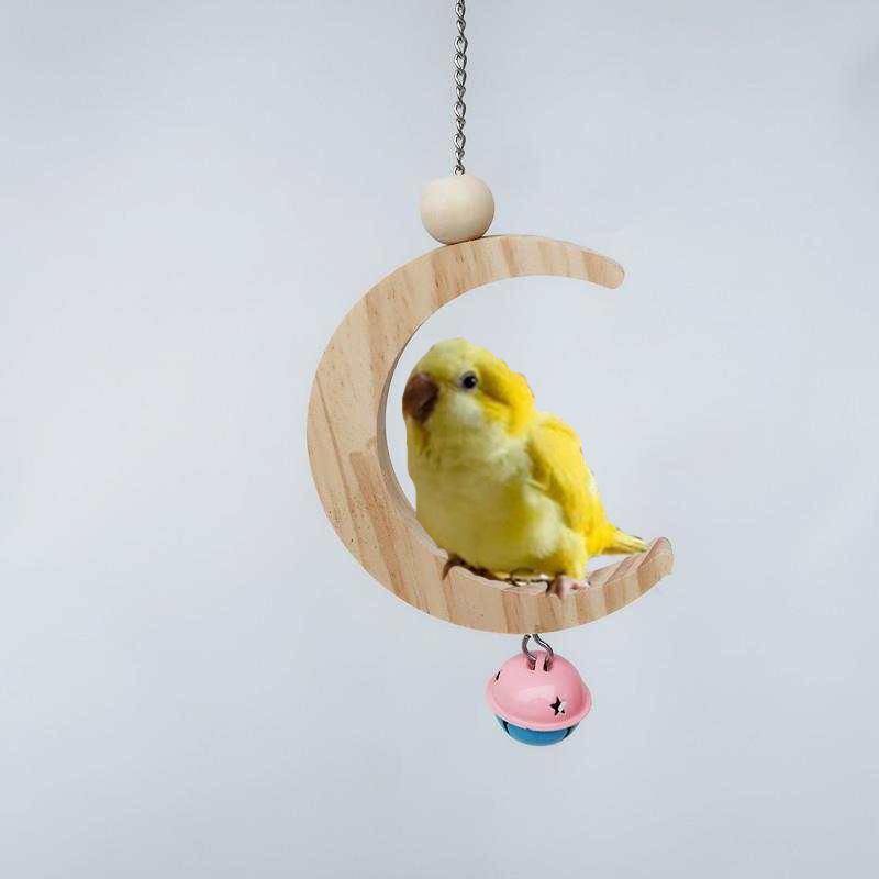 Parrot Supplies Toy Bird Solid Wood Moon-Shaped Swing Wooden Molar Bell Educational Toys Factory Wholesale