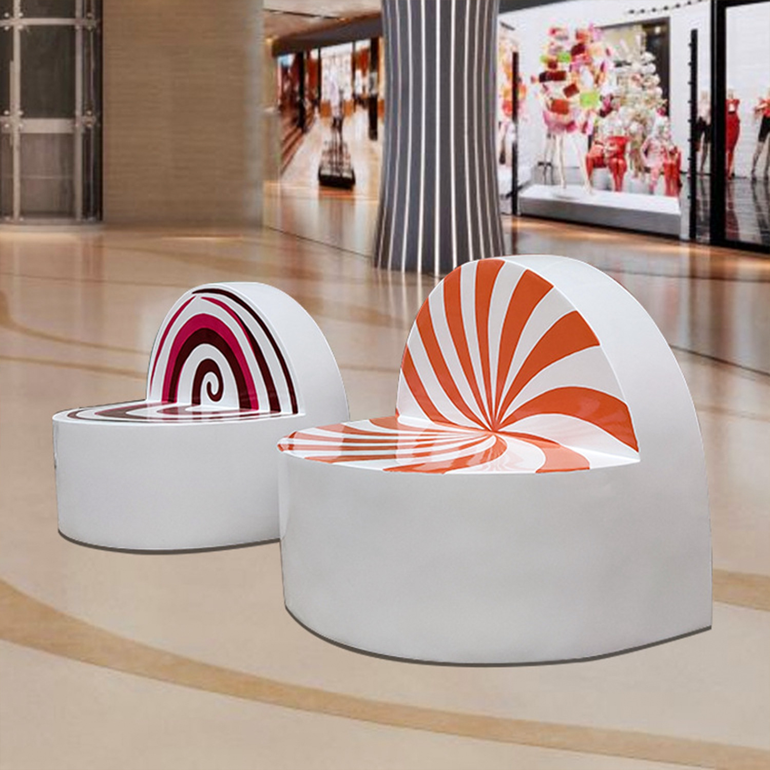 玻璃钢商场休闲椅步行街棒棒糖雕塑卡通个性创意糖果儿童休息座椅