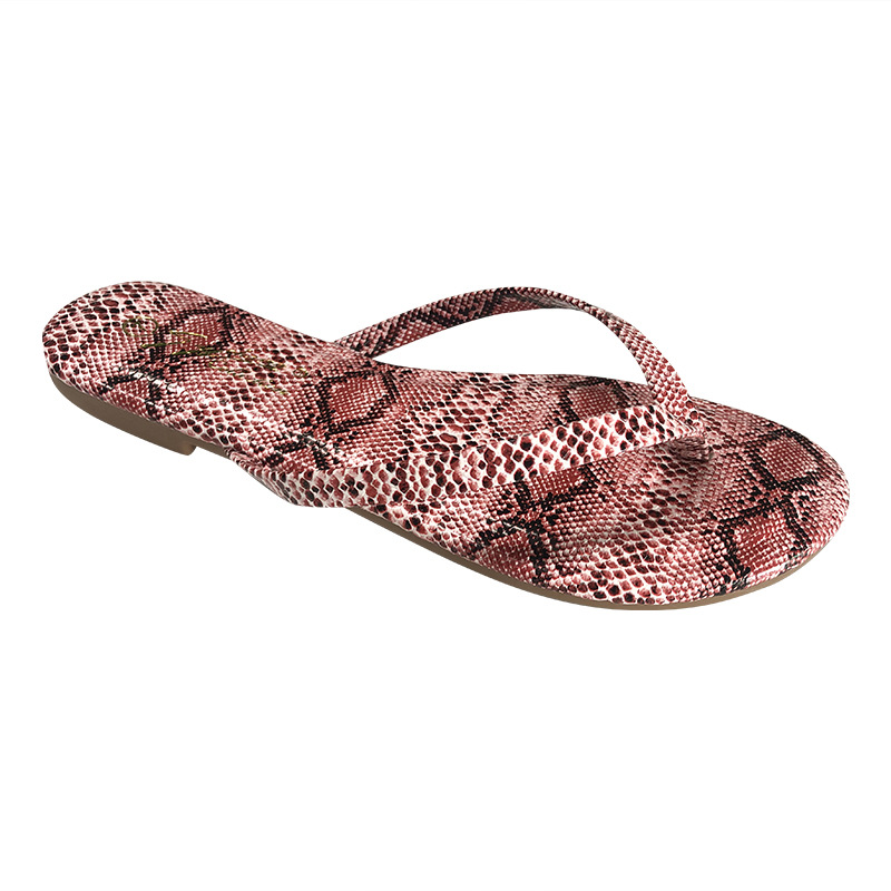 外贸出口 大码蛇纹平跟人字拖女 秋季时尚pu材质拖鞋厂家定制