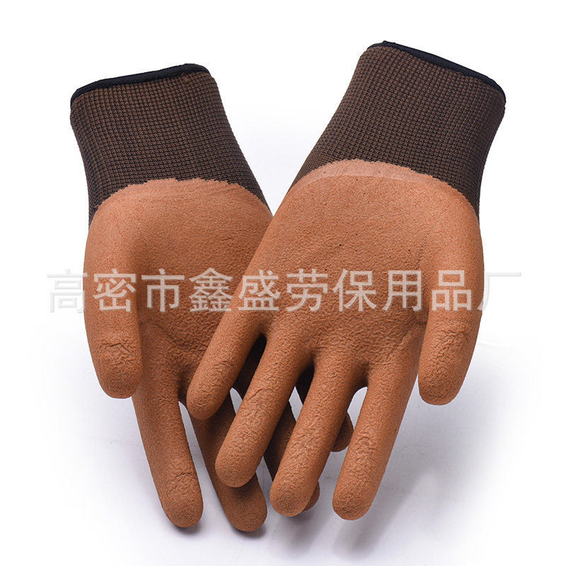 Women's Construction Site Labor-Protection Protective Gloves Coffee Foam Semi-Hanging Protective Gloves Dipped Wear-Resistant Gloves Wholesale