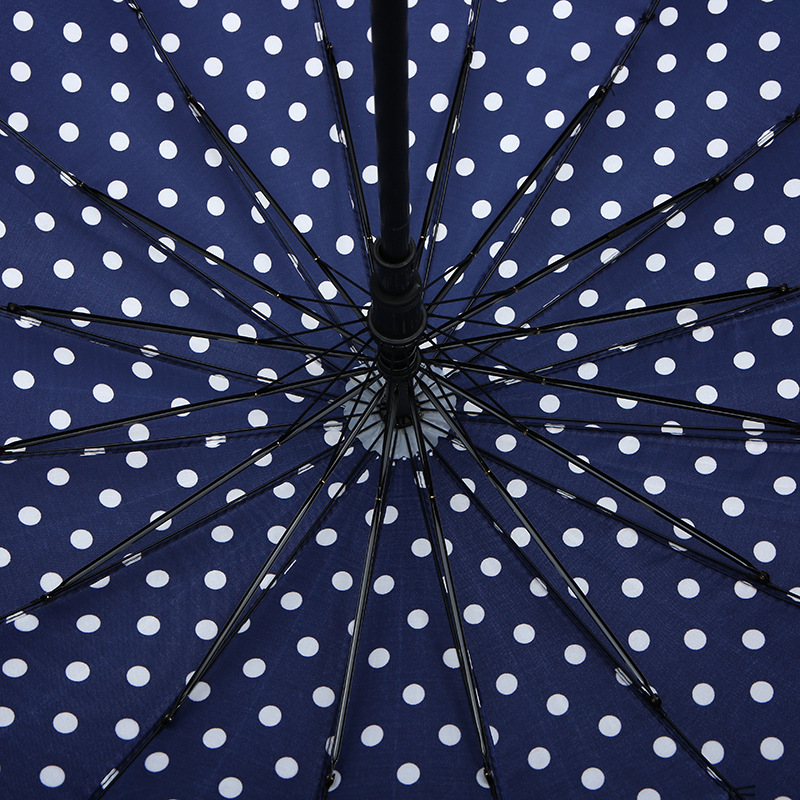 Polka Dot Satin Self-Opening Umbrella Long Umbrella Advertising Customization Logo16 Bone Open Bag Long Handle Rain-Proof Large Umbrella Foreign Trade Umbrella