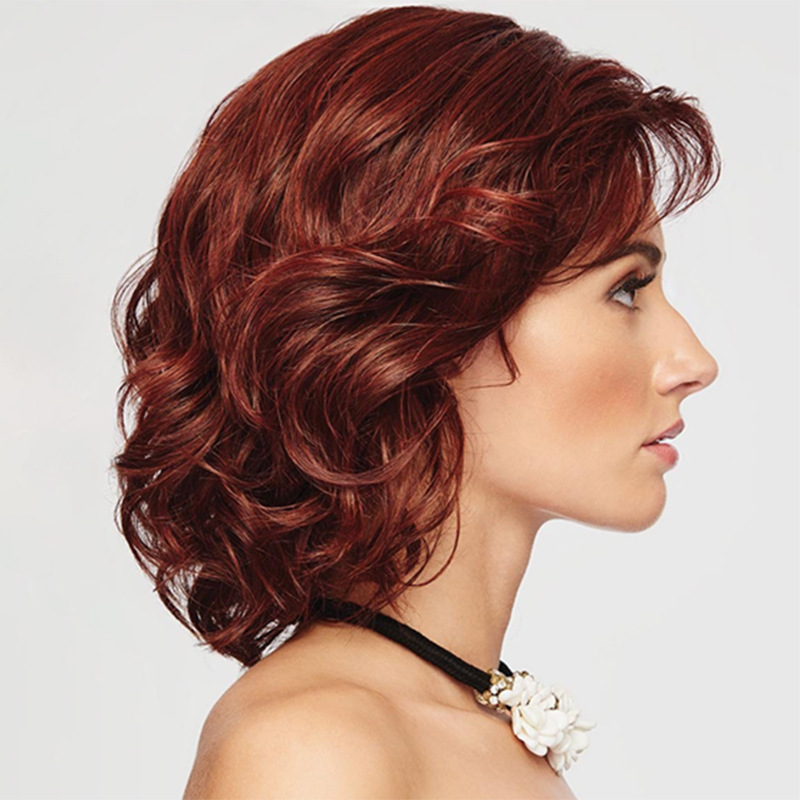 跨境专供欧美时尚假发 女士酒红色染色梨花卷短卷发假发发套批发