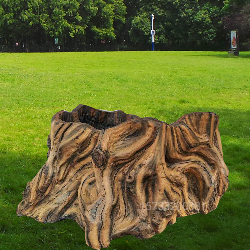 批发户外钢筋混凝土仿生树桩种植箱小区公园水泥砼grc仿树墩花箱