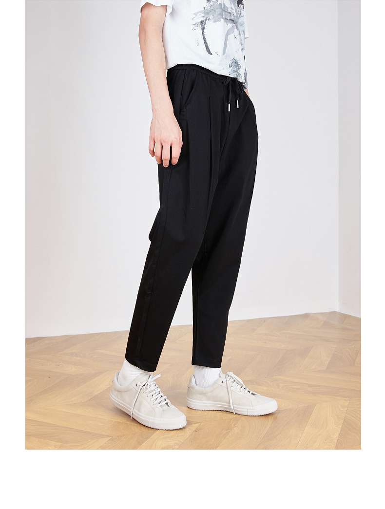 亦止男装2020秋季新款休闲中腰长筒裤子宽松纯色基础款抽绳长裤男