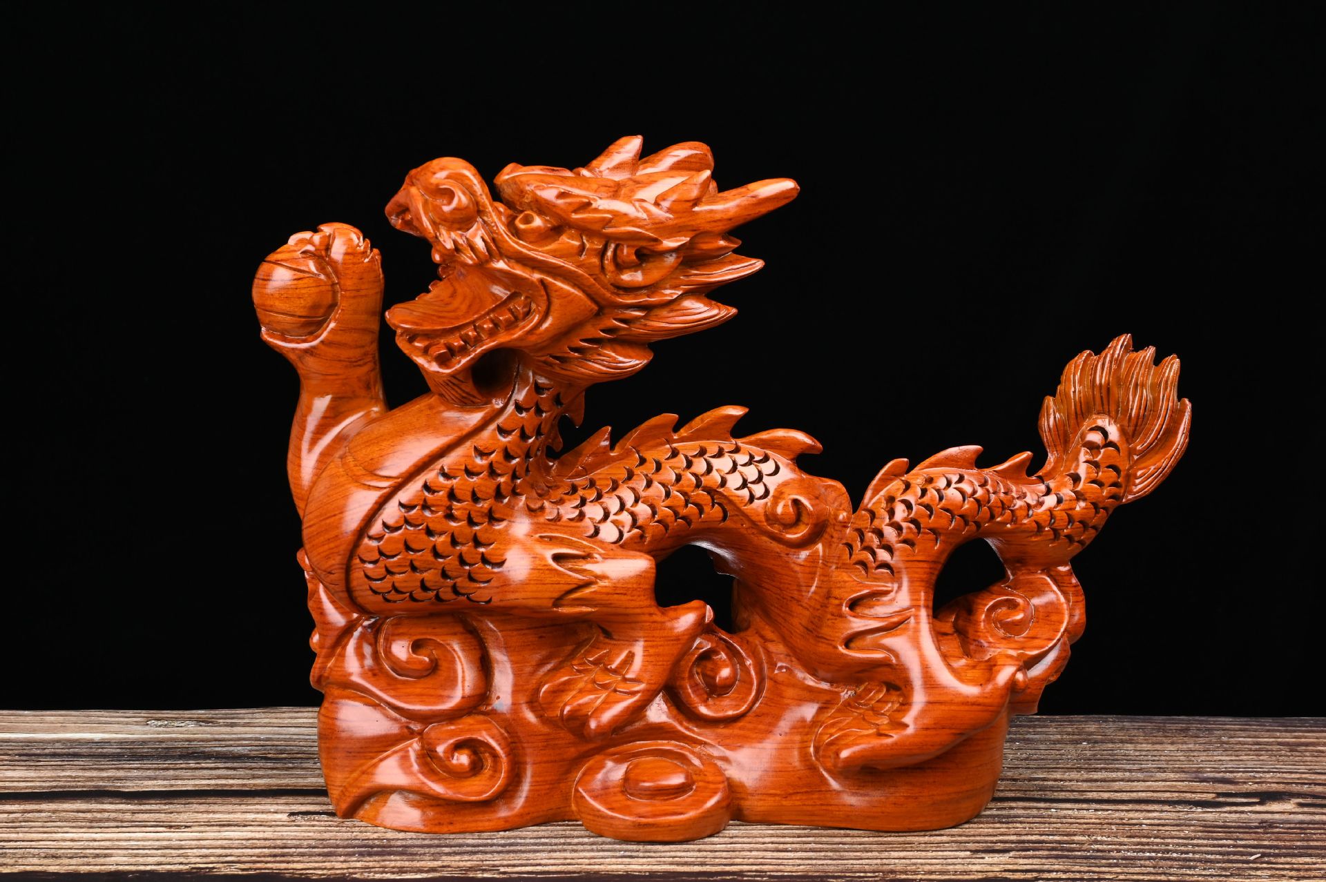 生肖龙实木手工摆件 复古木质加工艺品雕刻 创意家居动物中式礼品