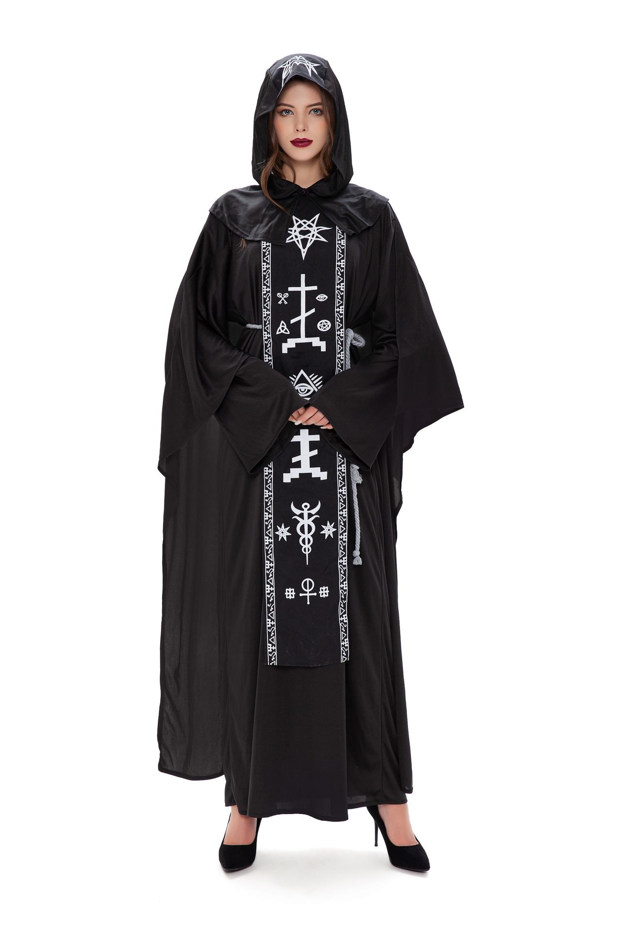 男女万圣节服装 成人 情侣巫师长袍服装 女巫婆黑暗吸血鬼装扮服