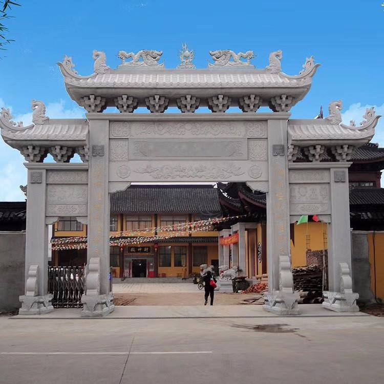 公园景区寺庙装饰门石雕牌楼  三门五楼石牌楼 三门冲天式石牌坊