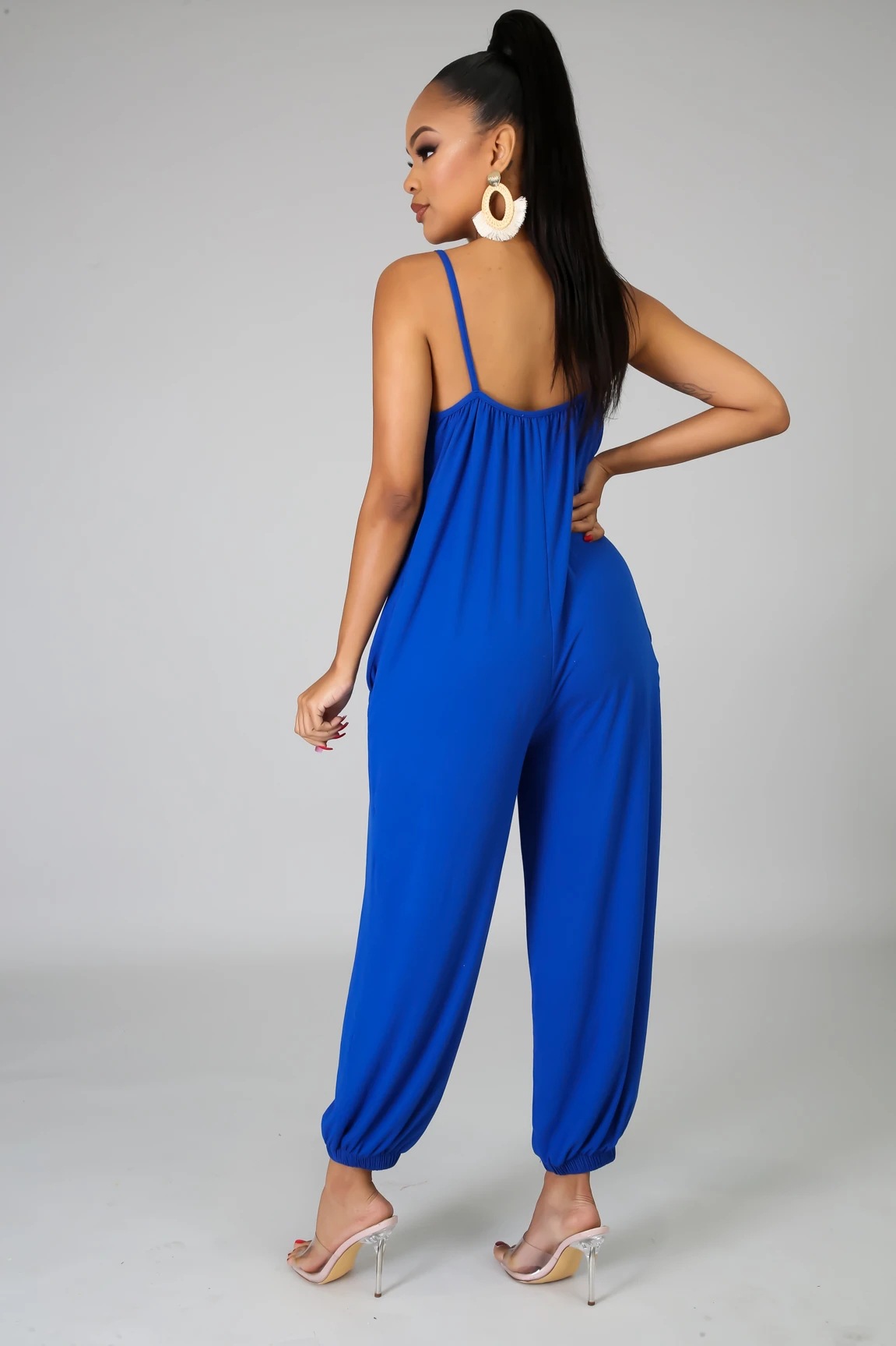 8550亚马逊女装吊带连体裤欧美休闲纯色连体衣无袖夏季连衣裤宽松