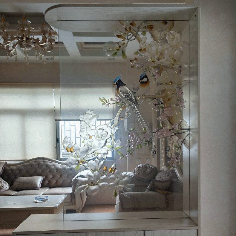 雕刻玻璃 屏风装饰玻璃 艺术玻璃 艺术雕刻玻璃