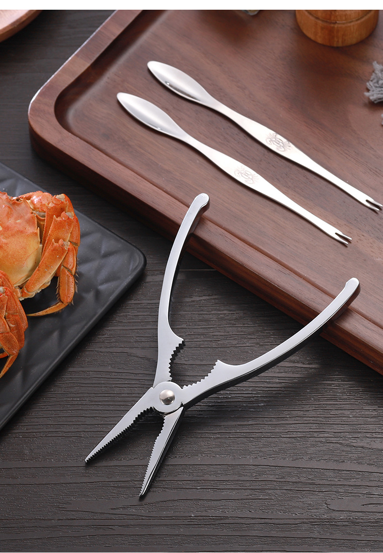 亚马逊热销锌合金蟹夹 吃蟹工具海鲜钳304不锈钢蟹针剥螃蟹钳夹子