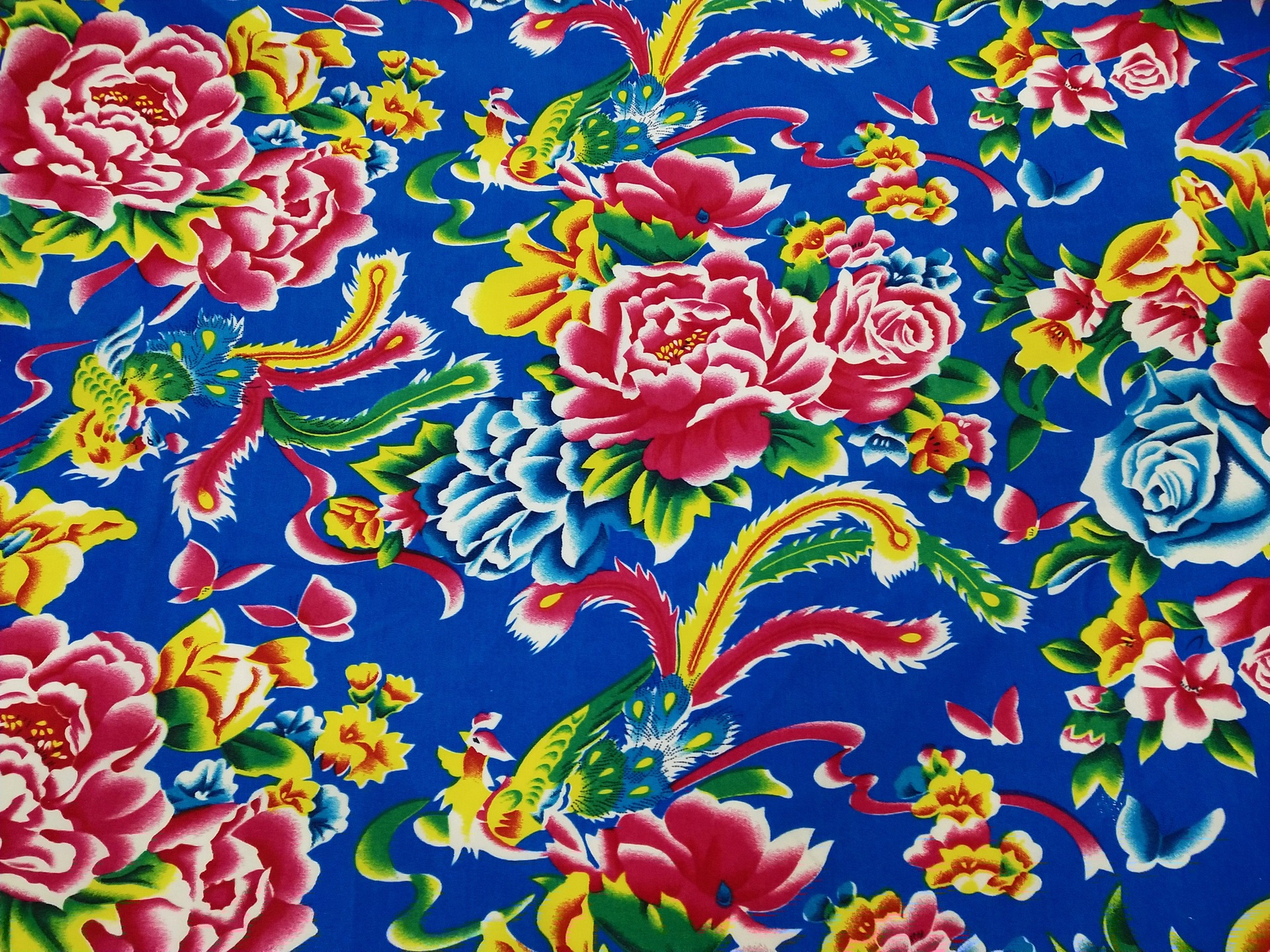 东北大花布凤凰牡丹装饰纯棉绸人造棉面料酒店农家乐装修墙面布料