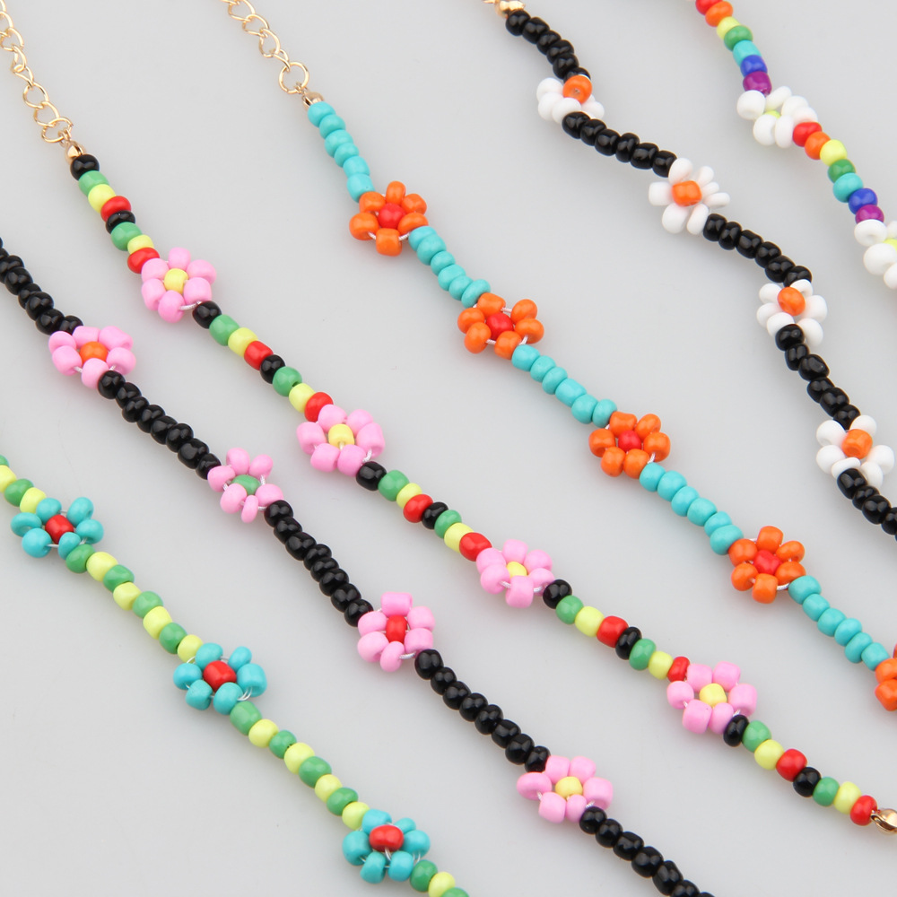 泫雅同款七彩米珠串珠项链手工串珠花朵小米在项链编织小花项链
