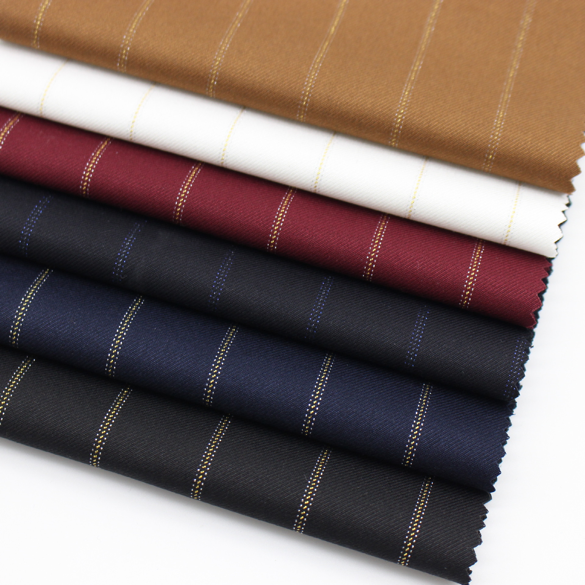 薄款tr弹力金丝条纹 西装面料 梭子精仿西装布料批发供应